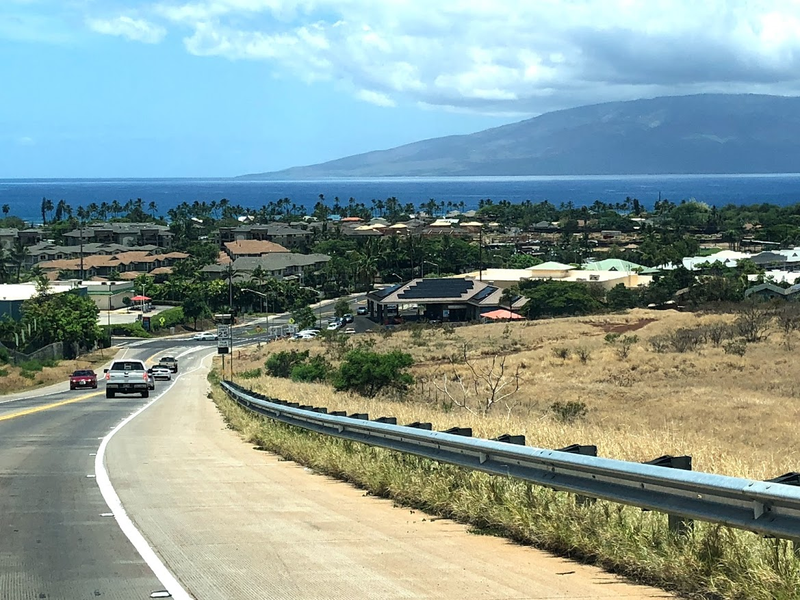 Descending into Lahaina with a view of Lanai.